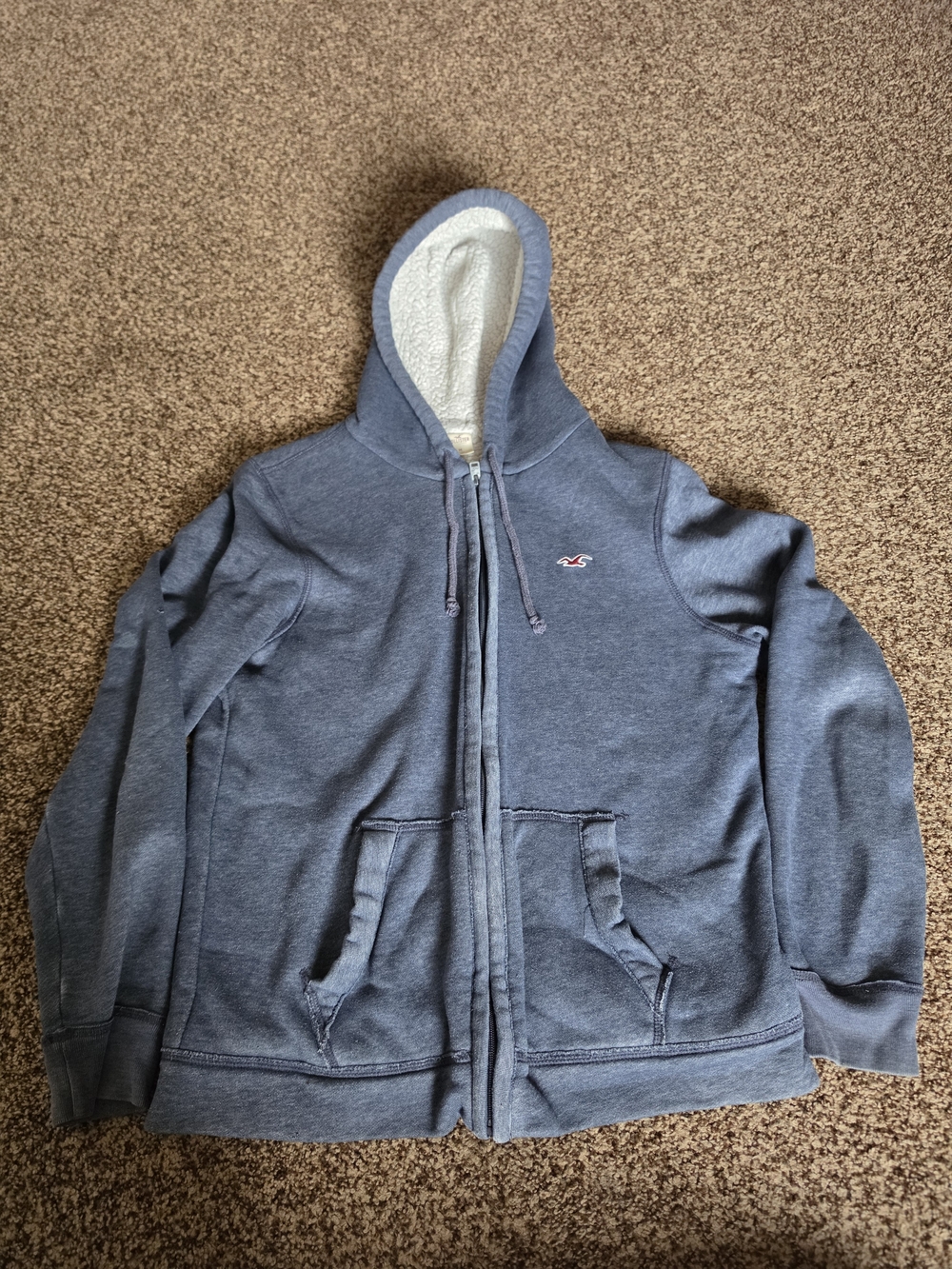 Hollister Men's Blue Sherpa Lined Full Zip Hoodie Sweatshirt Size M